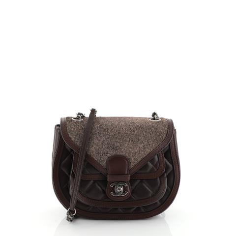 Chanel Saddle Bag Quilted Calfskin And Pony Hair Medium